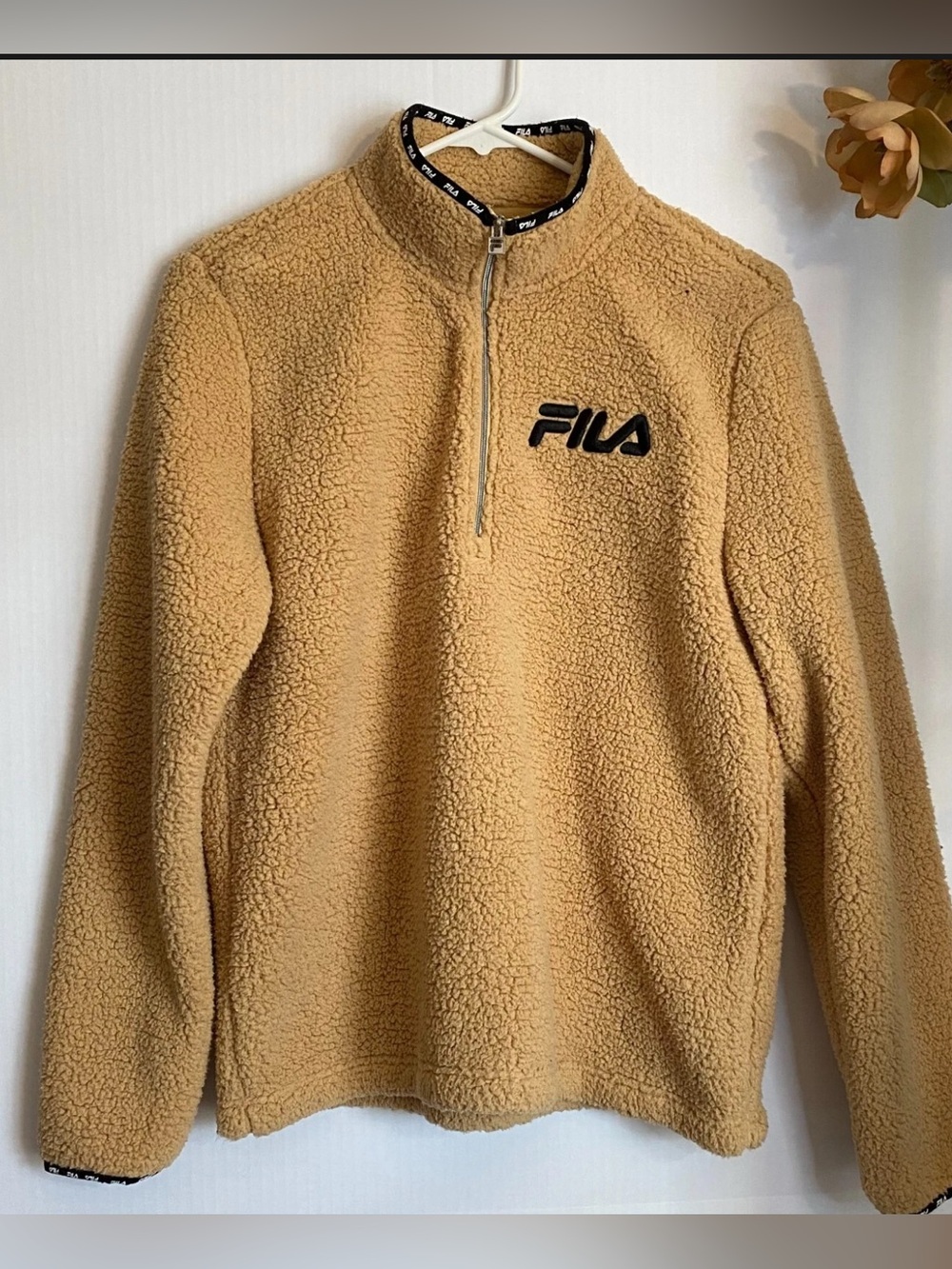 Fila Tan Teddy Bear Sherpa Quarter -Zip Sweater Fleece Pullover, size XL, GUC